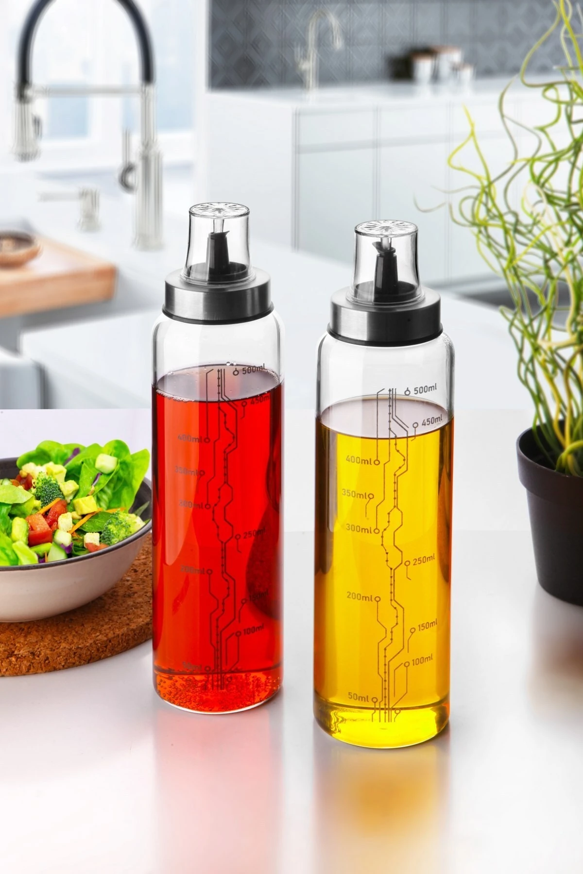 Damlatmaz Isıya Dayanıklı Cam Yağlık ve Sirkelik, Yağdanlık 500 ml