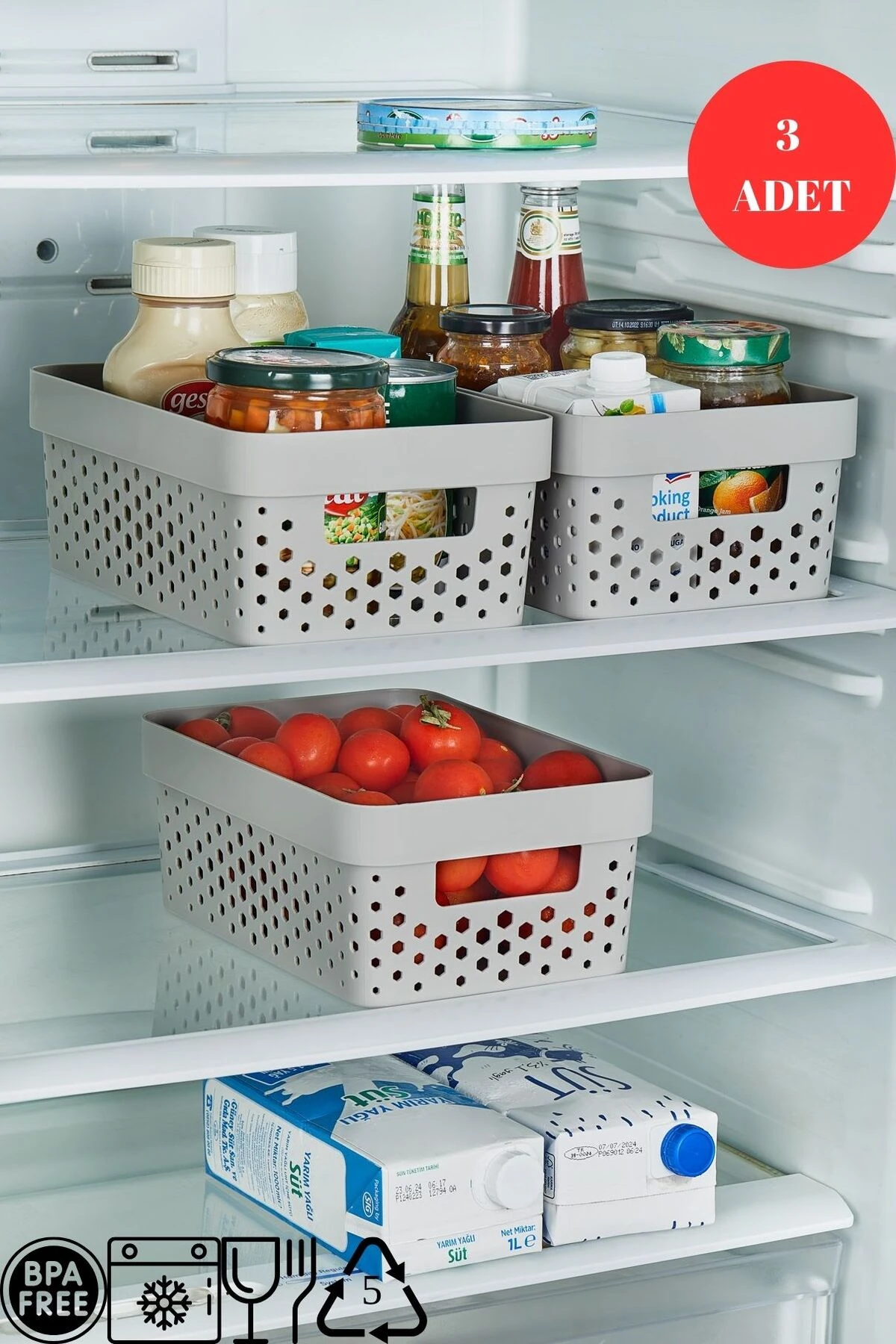 3'Lü Set Penta Düzenleyici Sepet, Mutfak Banyo Dekoratif Çok Amaçlı Organizer ( Kapaksız )
