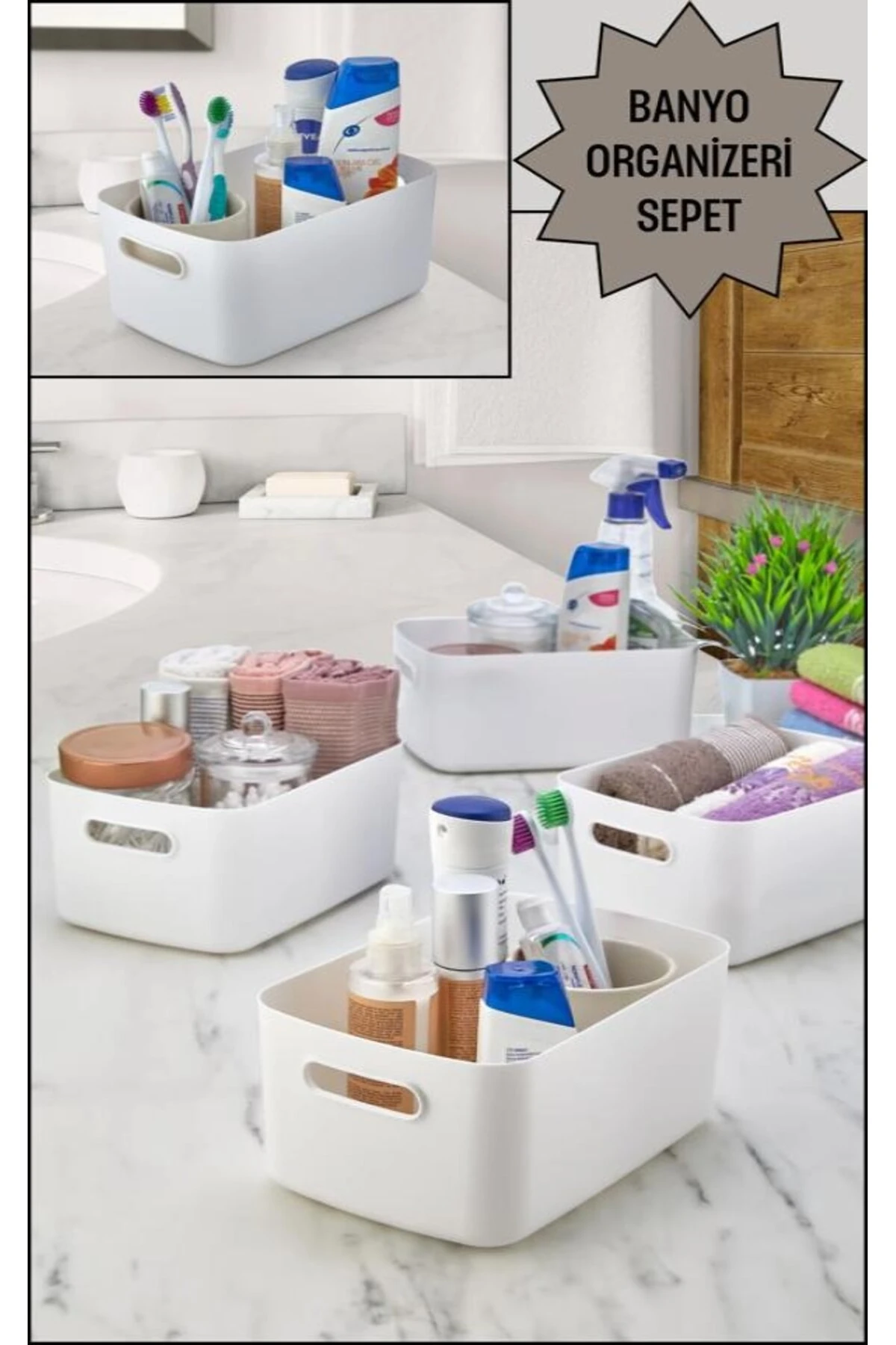 3 Adet Lotus Dolap Içi Düzenleyici Sepet, Dekoratif Saklama Kutusu, Banyo ve Mutfak Organizeri