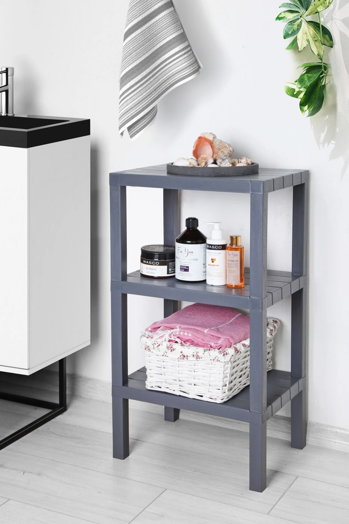 3 Katlı Düzenleyici Plastik Raf Ünitesi Gri, Kitaplık, Banyo, Mutfak Rafı. Ayakkabık