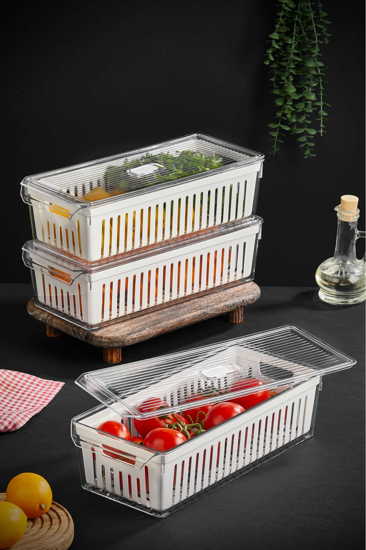 3'lü Süzgeçli Hava Alma Özellikli Buzdolabı Düzenleyici Buzdolabı Içi Düzenleyici Organizer