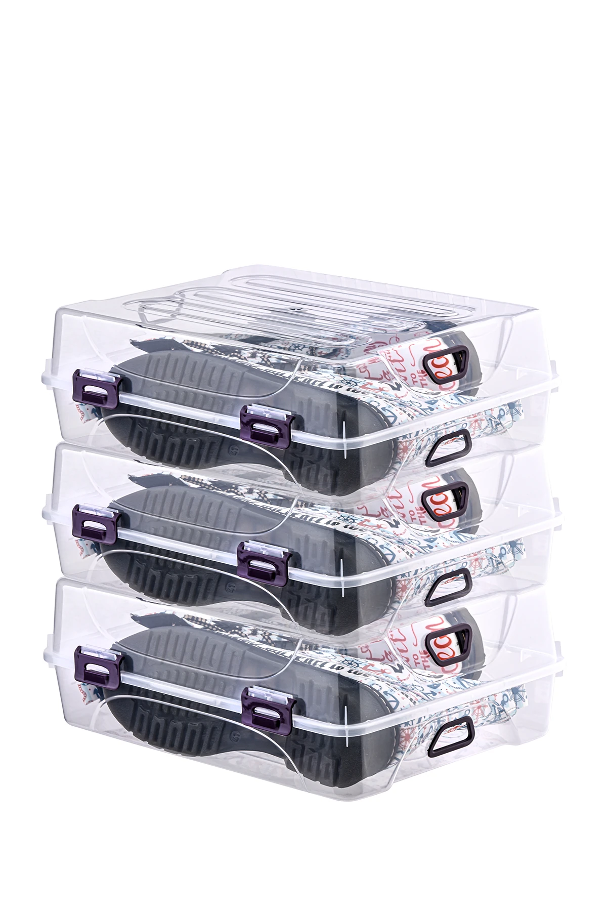 3'lü Hava Alma Özellikli Şeffaf Bot Ayakkabı Saklama Kutusu