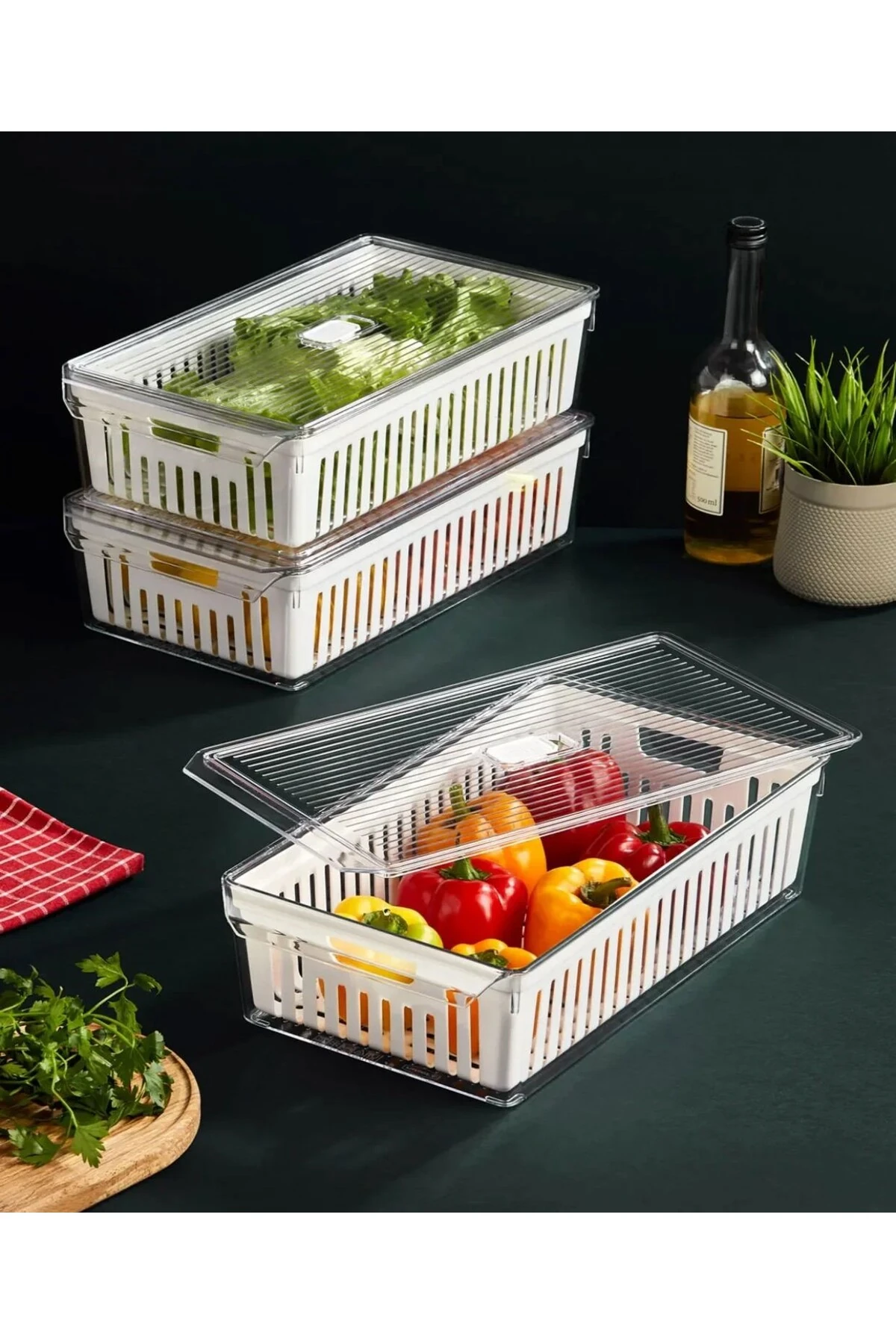 3'lü Süzgeçli Hava Alma Özellikli Buzdolabı Düzenleyici Buzdolabı Içi Düzenleyici Organizer Mega Boy