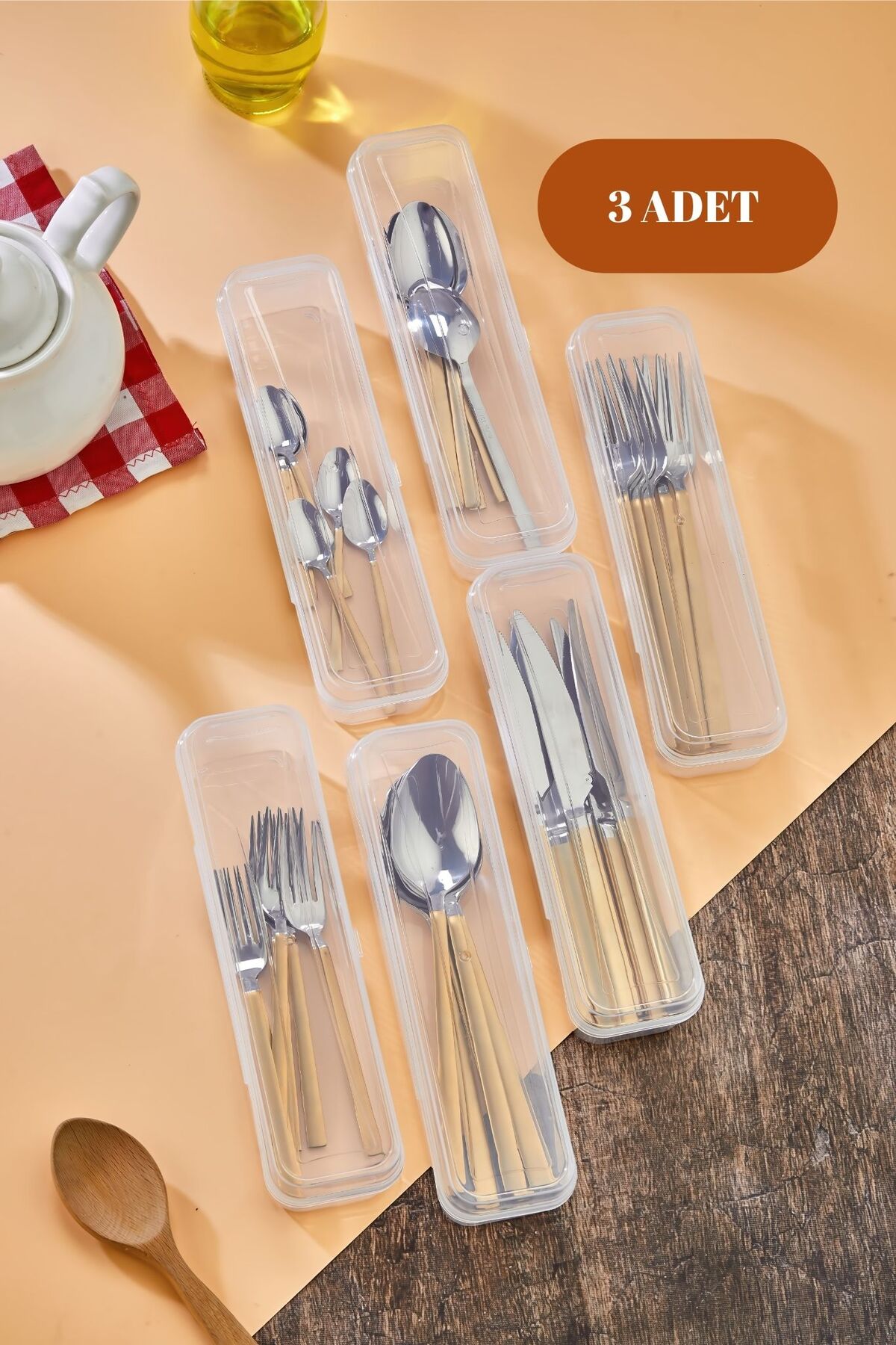 3 Adet Kaşıklık Saklama Kabı – Kaşık Çatal Taşıma Kutusu