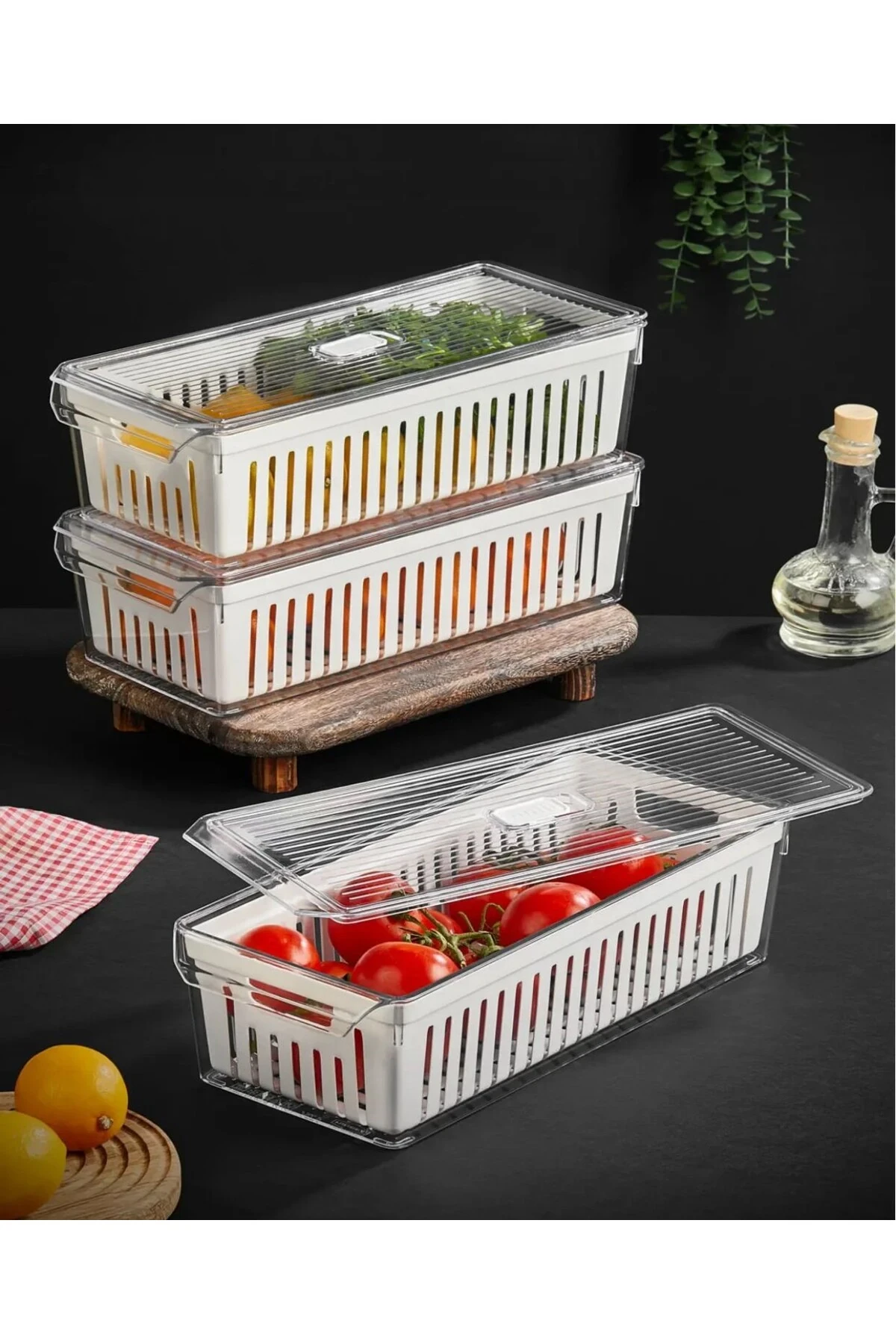 3'lü Süzgeçli Hava Alma Özellikli Buzdolabı Düzenleyici Buzdolabı Içi Düzenleyici Organizer