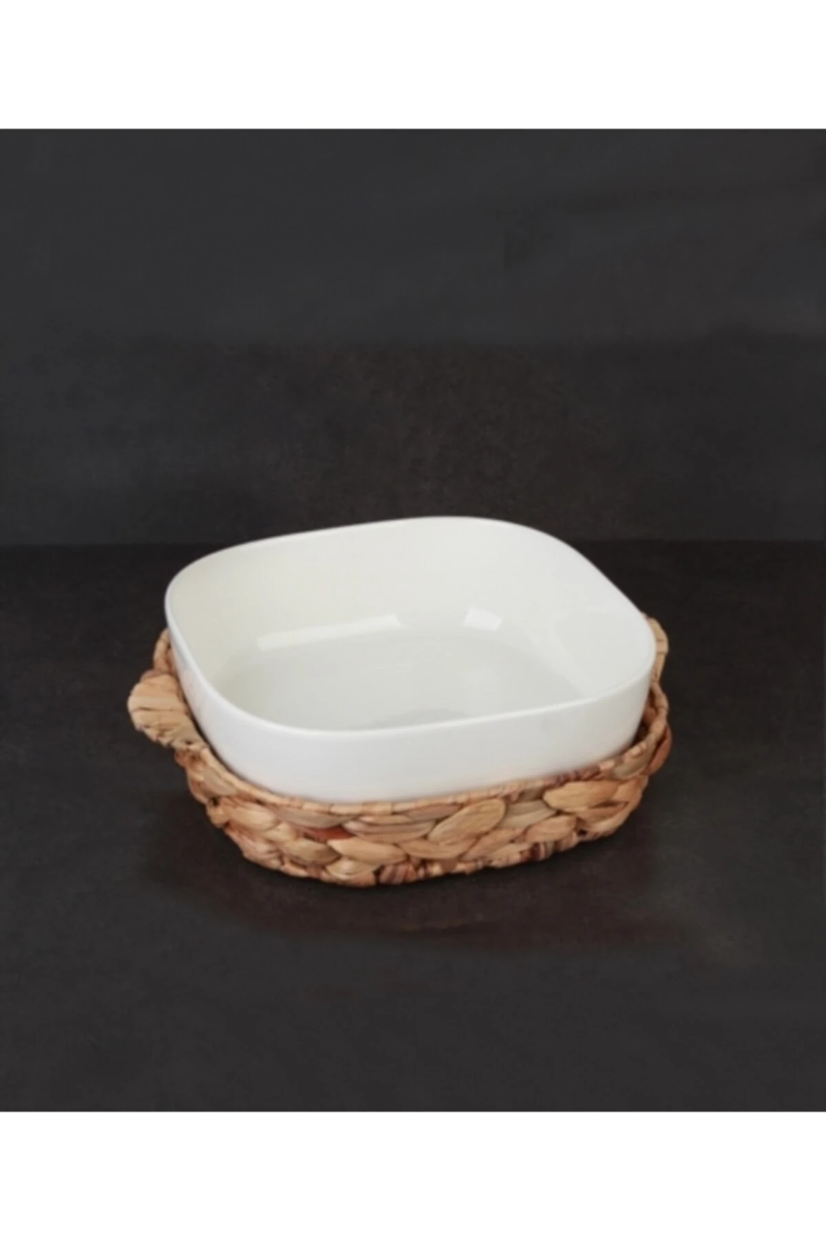 26x22 Cm Kare Hasır Sepetli Porselen Fırın/servis Kabı 10381