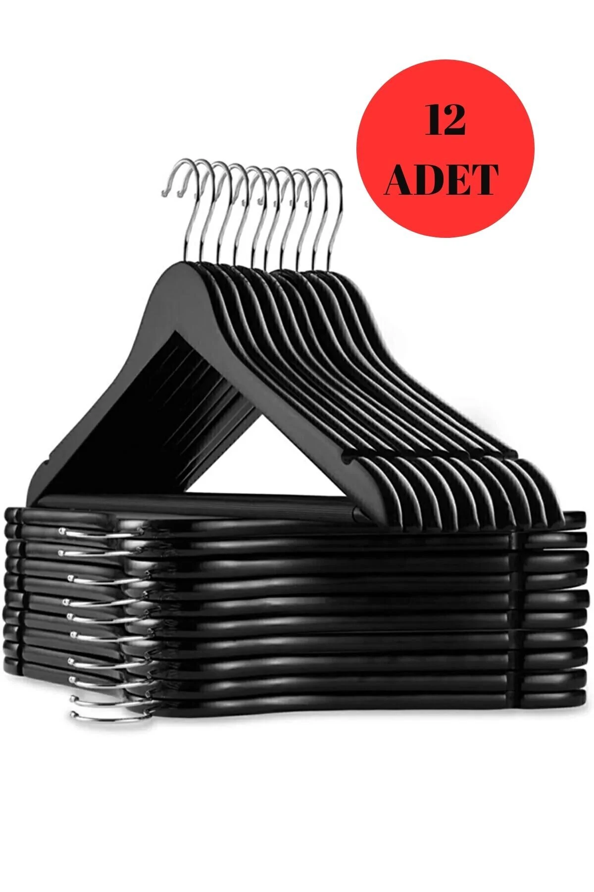 12 Adet Ahşap Görünümlü Plastik Siyah Kıyafet Elbise Askısı Askılığı Gömlek Askısı Pantolon Askısı