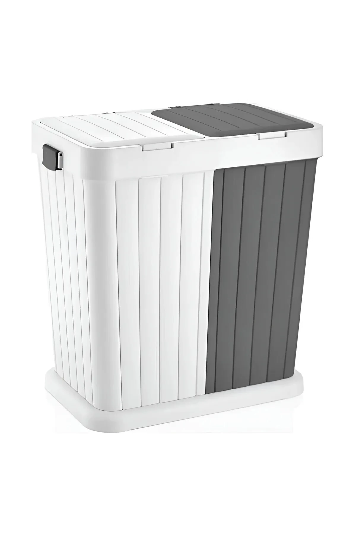 2 Li Dokunmatik Açılır Çöp Kovası & Kirli Sepeti 40+40 Lt Antrasit Beyaz sepet