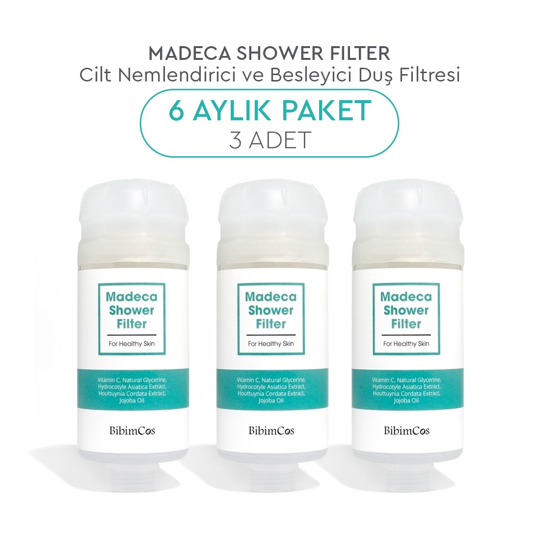 Bibimcos Madeca Shower Filter - Cilt Nemlendirici ve Besleyici Duş Filtresi 3'lü (6 Aylık Paket)