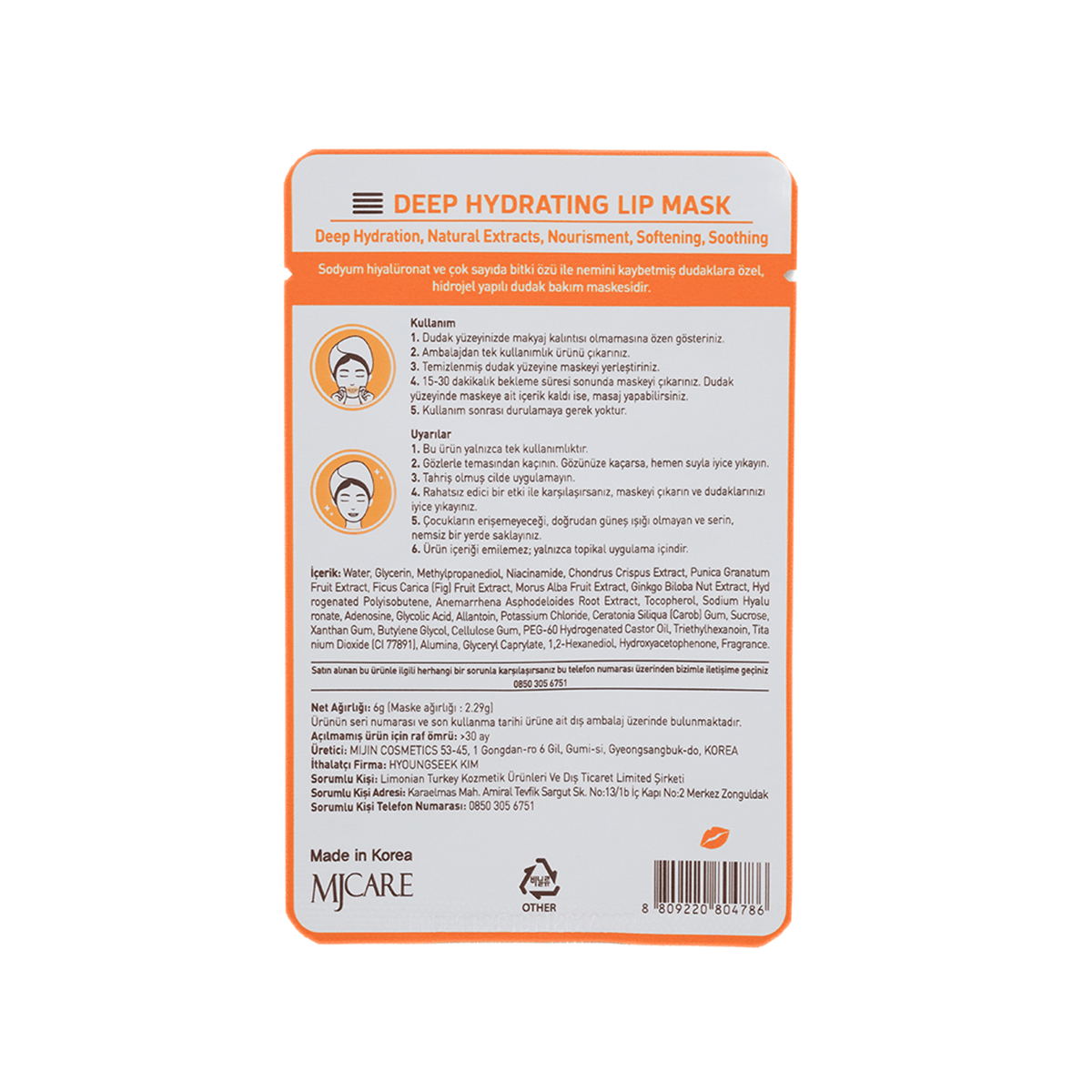 Mjcare Deep Hydrating Lip Mask - Yoğun Nemlendirici Dudak Maskesi
