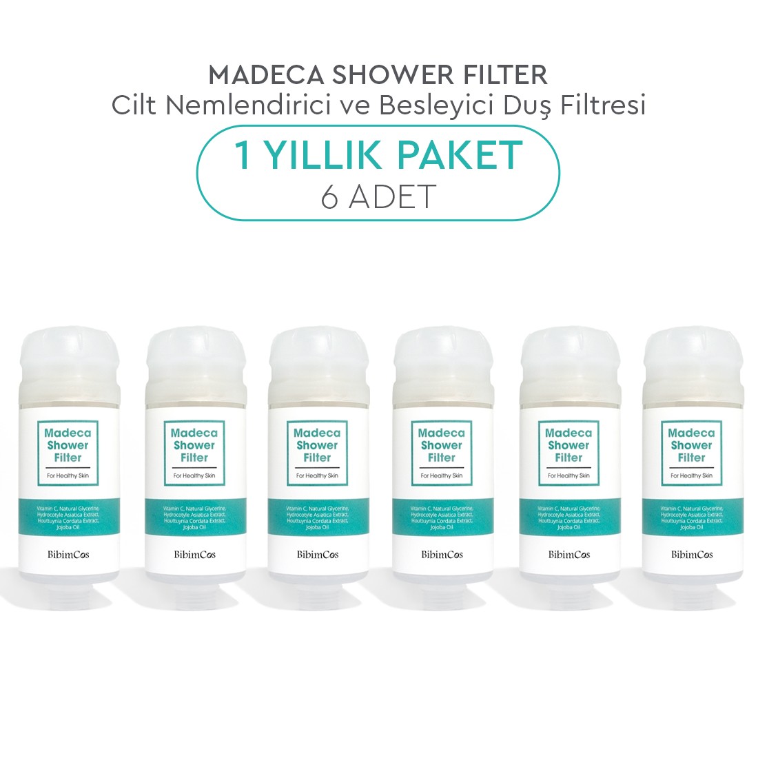 Bibimcos Madeca Shower Filter - Cilt Nemlendirici ve Besleyici Duş Filtresi 6'lı (1 Yıllık Paket)