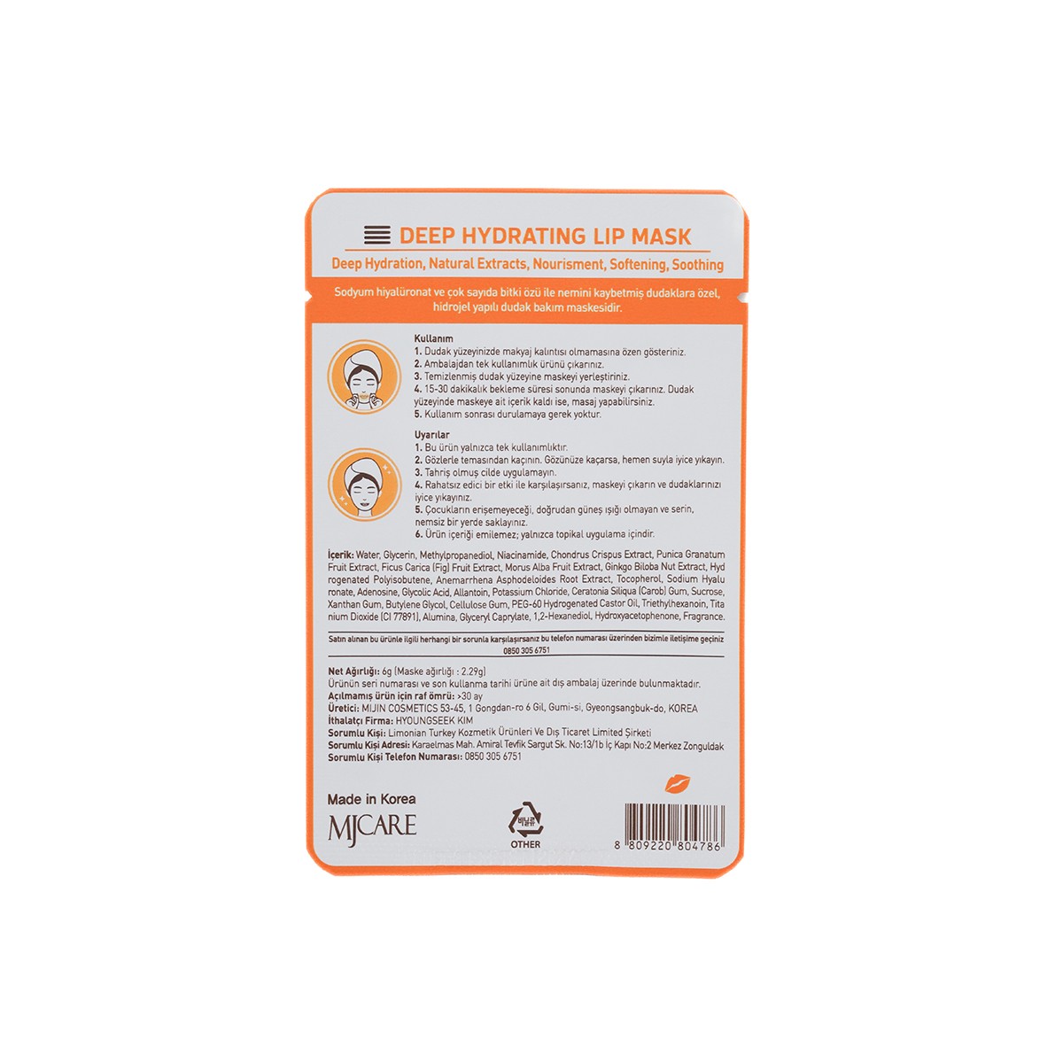 Mjcare Deep Hydrating Lip Mask - Yoğun Nemlendirici Dudak Maskesi 3'lü
