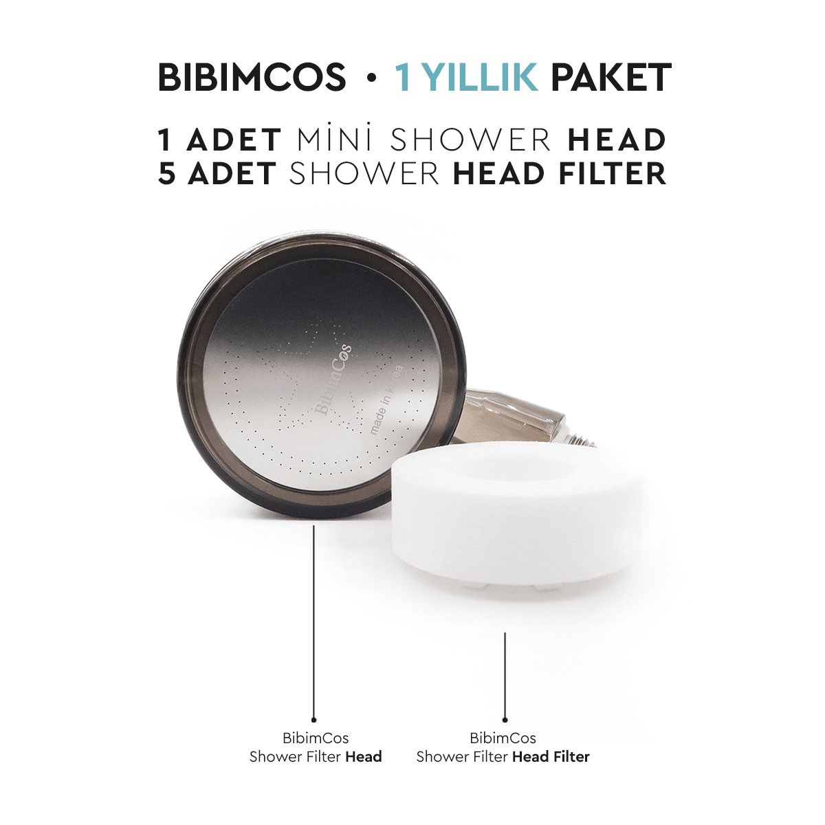 Bibimcos Mini Shower Head + 5 Adet Yedek Filtre ( 1 Yıllık Set)