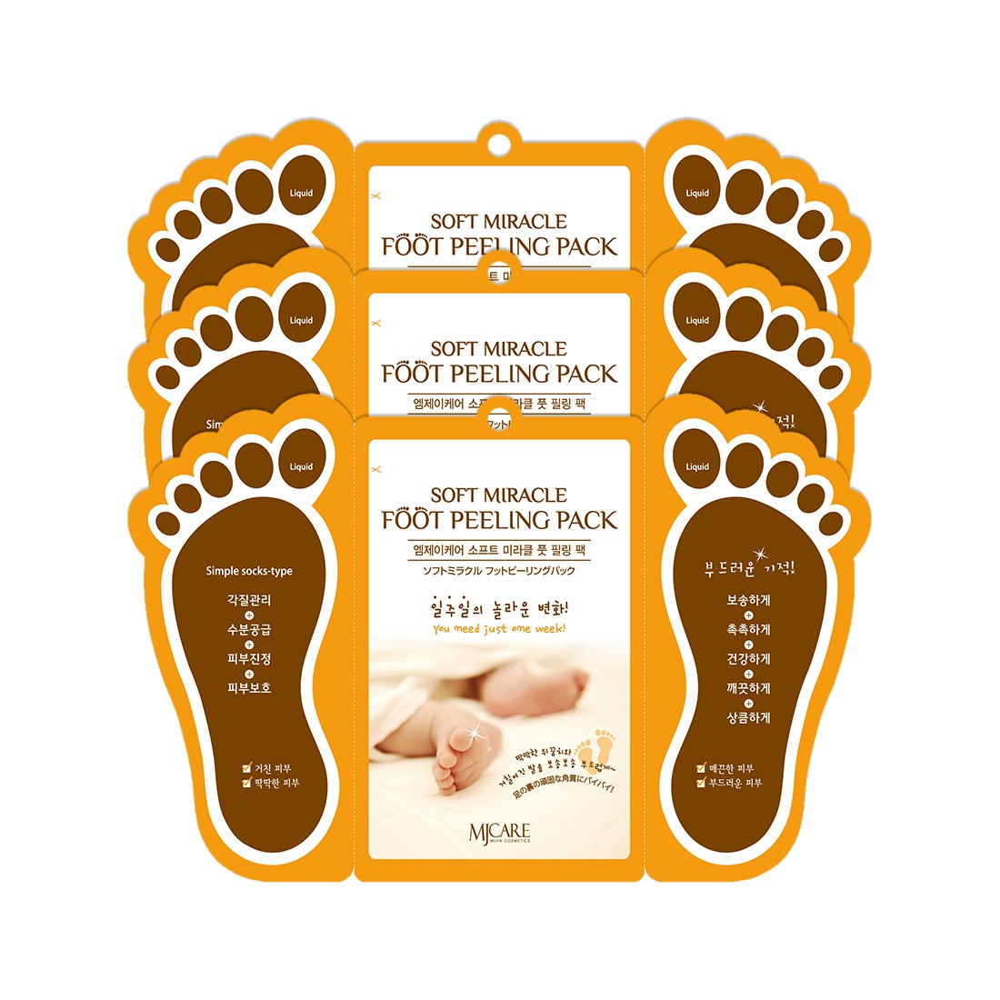 Mjcare Miracle Foot Peeling Pack - Mjcare Çorap Tipi Ayak Peeling Maskesi 3'lü