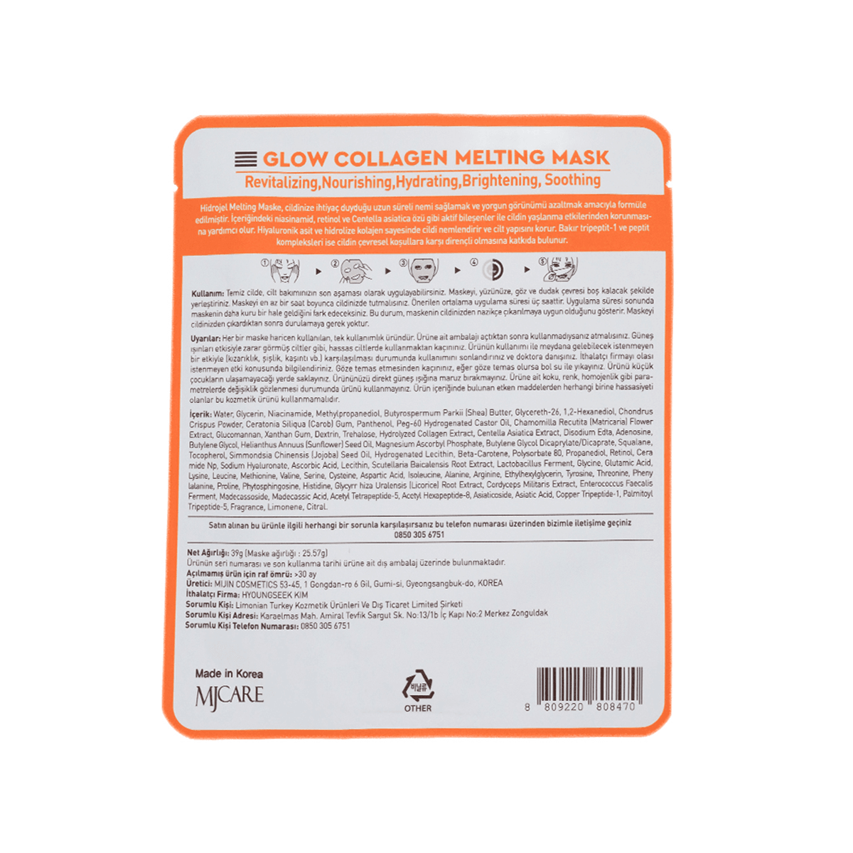 Mjcare Glow Collagen Melting Mask - Hydrojel Şeffaflaşan Eriyen Maske