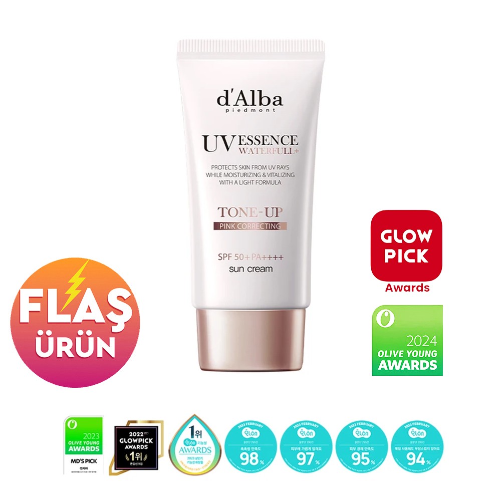 d'Alba Waterfull Essence Tone Up Sun Cream - SPF50+ PA++++ Aydınlatıcı ve Ton Eşitleyici Güneş Kremi 50ml