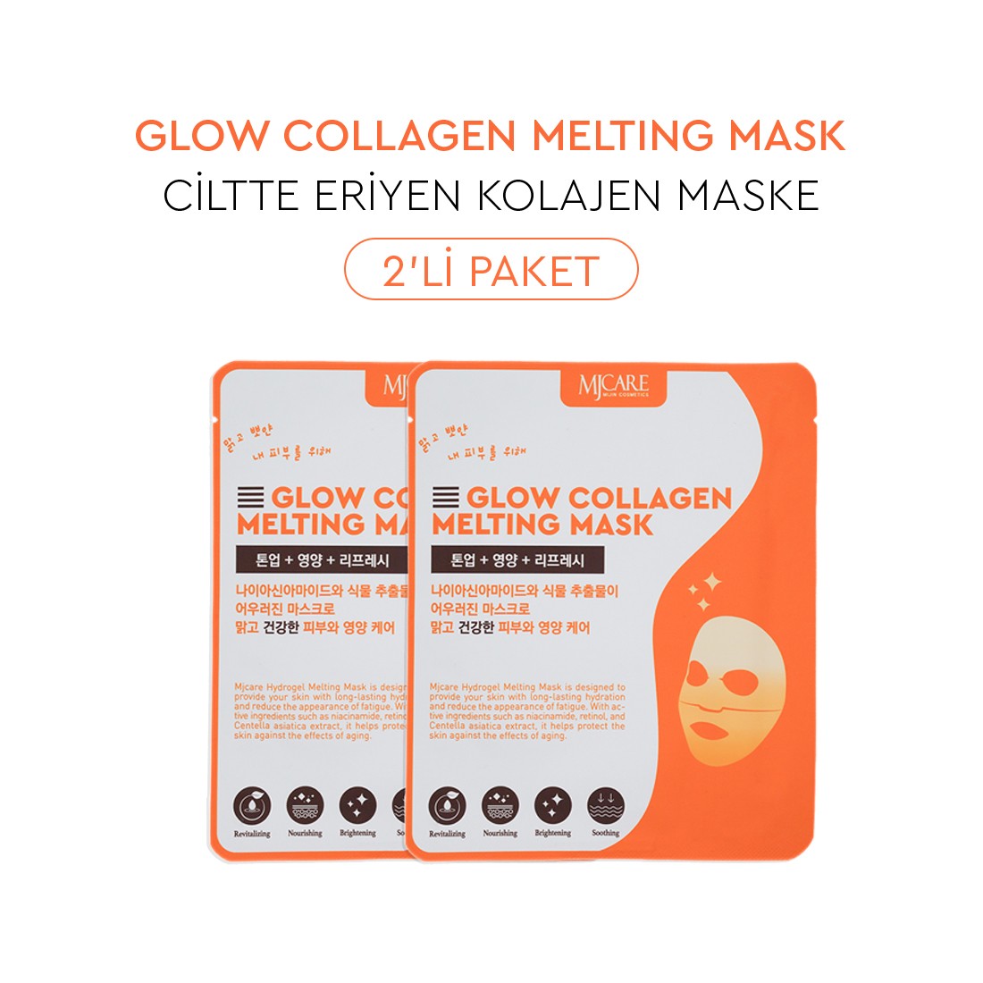 Mjcare Glow Collagen Melting Mask - Hydrojel Şeffaflaşan Eriyen Maske 2'li