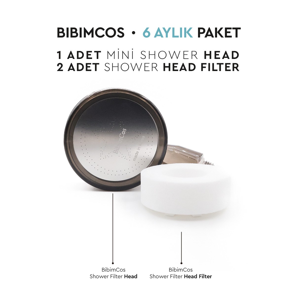 Bibimcos Mini Shower Head + 2 Adet Yedek Filtre (6 Aylık Set)