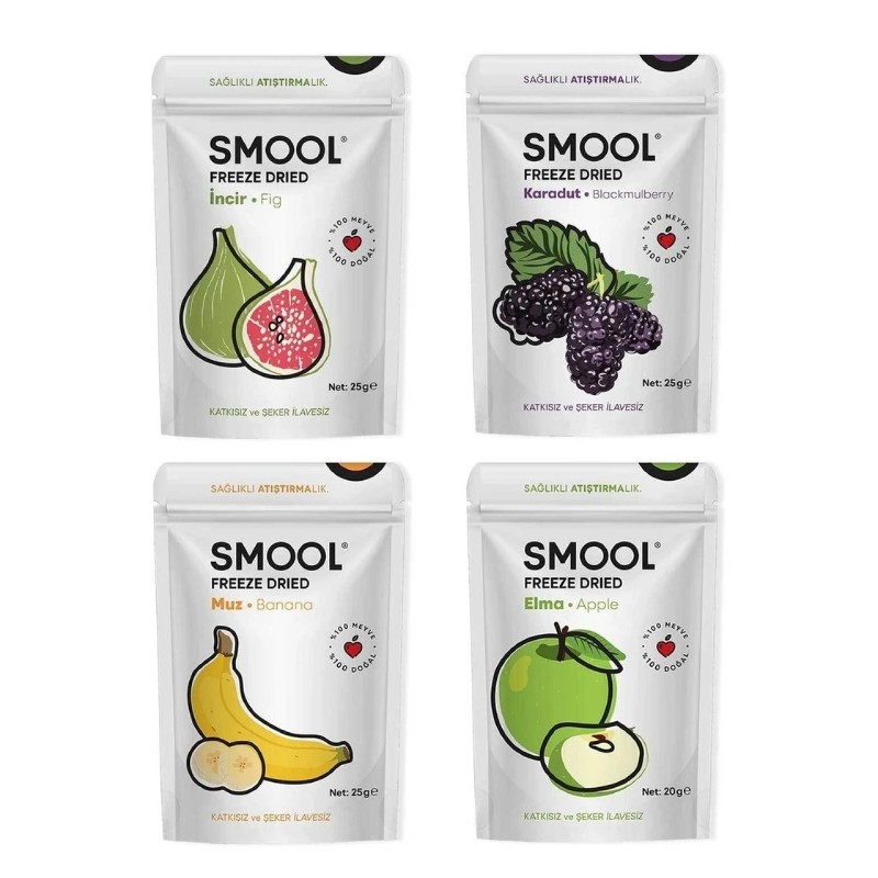 Smool Freeze Dried 4lü Set Yeşil Incir-karadut-muz-elma Dondurularak Kurutulmuş - Freeze Dry Mix Pack Of 4