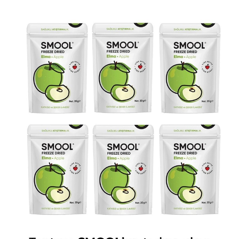 Smool Freeze Dried Fruit Elma 6 Lı Paket (20GRX6) Dondurularak Kurututulmuş Elma - Freeze Dry Apple