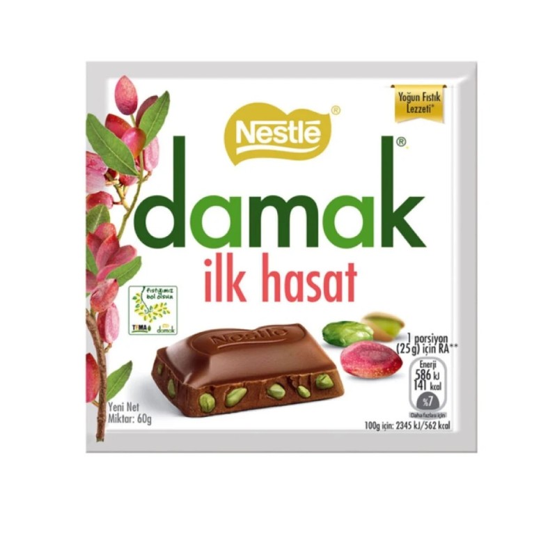 Nestle Damak Ilk Hasat Antep Fıstıklı Sütlü Çikolata 60 Gr 6'lı Paket