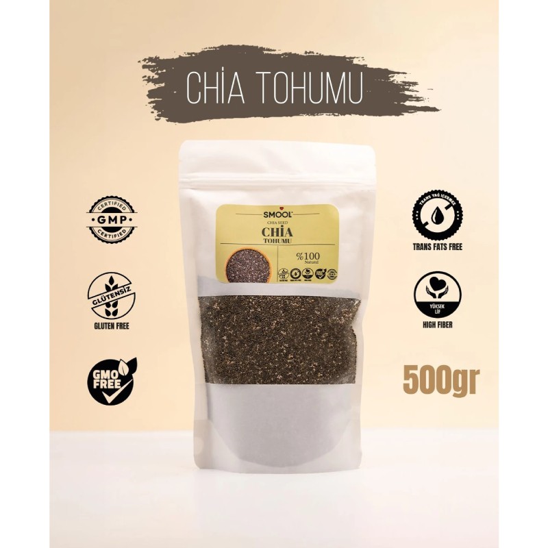 SMOOL Chia Tohumu 500 gr - Chia Seed - Glütensiz - Gluten Free - Doğal - Natural