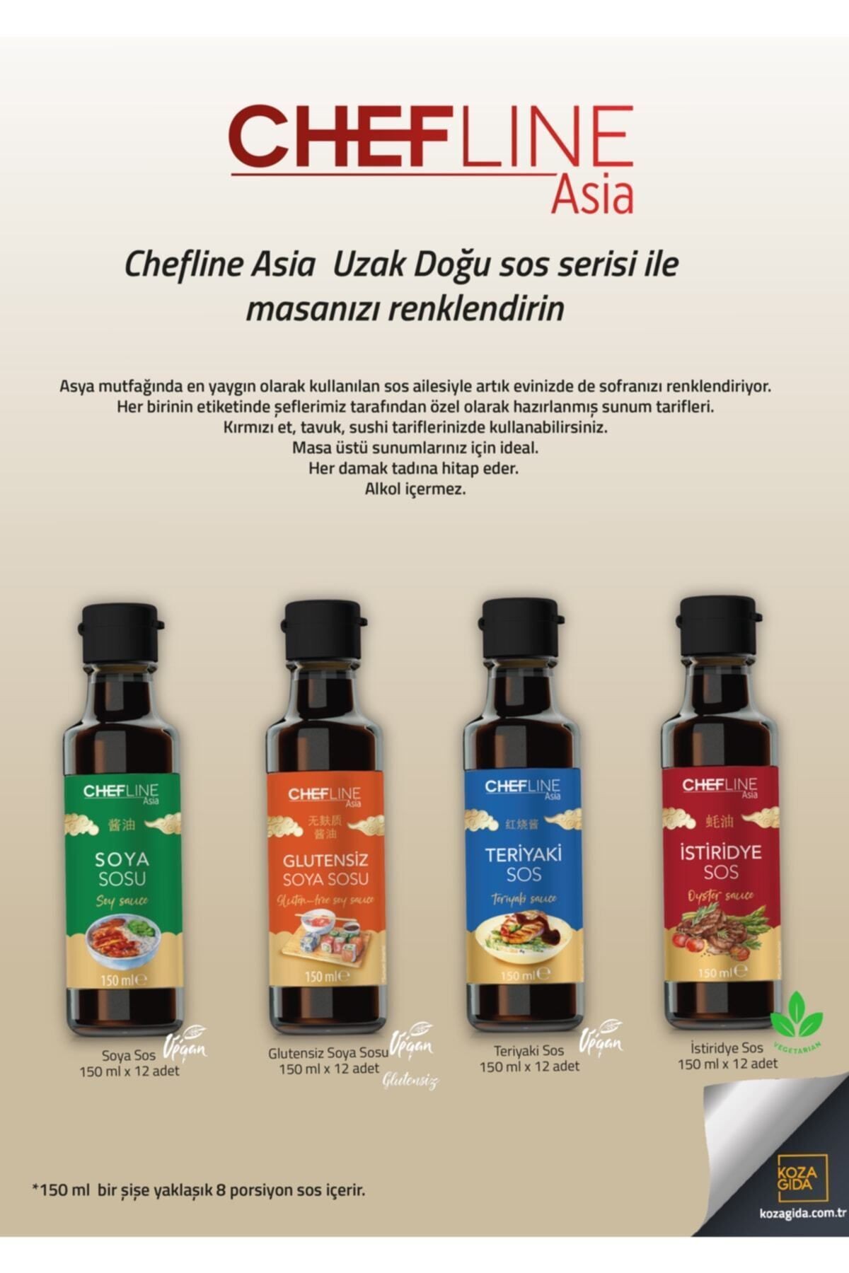 Chefline 150 Mlx4 Uzakdoğu Sos Seti, Glutensiz Soya Sosu, İstiridye Sosu, Soya Sosu ve Teriyaki Sosu