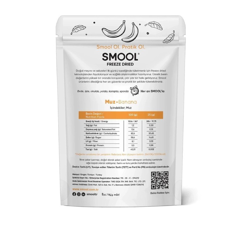 Smool Freeze Dried Muz (DONDURULARAK KURUTULMUŞ) 25gr Sağlıklı Atıştırmalık - Freeze Dry Banana