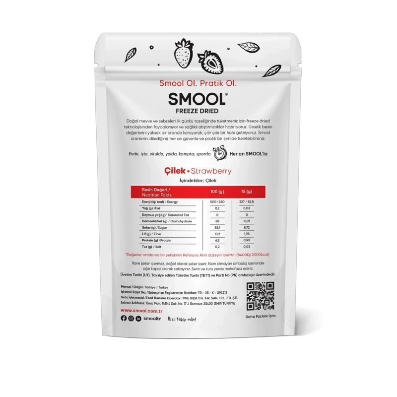 Smool Freeze Dried Çilek (DONDURULARAK KURUTULMUŞ) 15gr Sağlıklı Atıştırmalık - Freeze Dry Strawberry