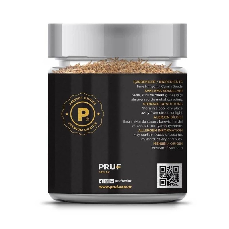 Pruf Kimyon Tane / Cumin Seeds 140 Gr. Sağlıklı Cam Kavanoz