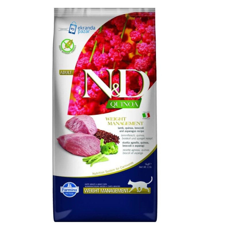 N&D quınoa weight management tahılsız adult kedi 5kg light kuzu etli kedi maması