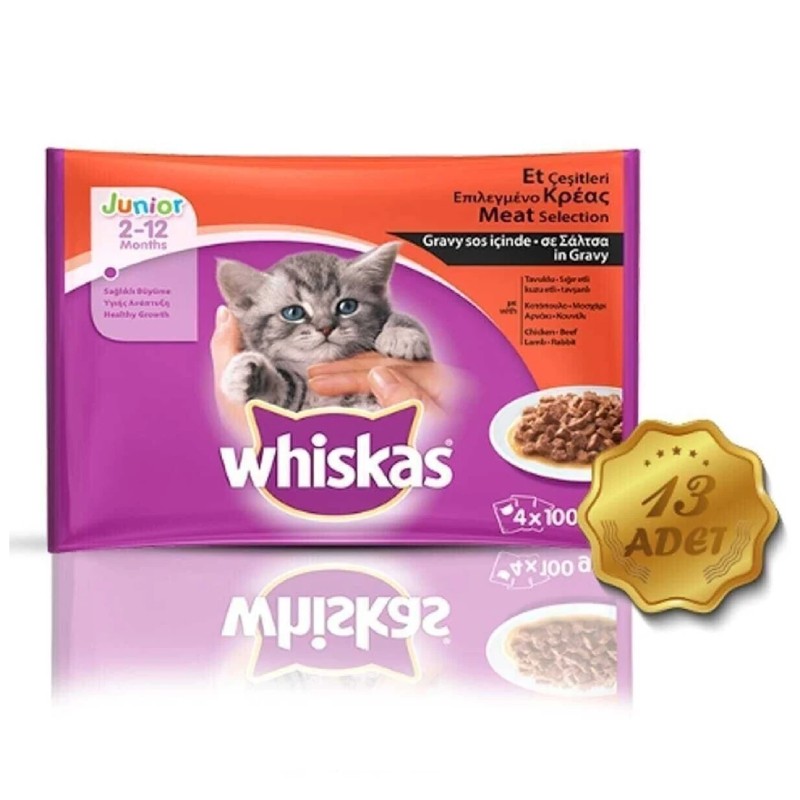 Whiskas Pouch Junior Et Çeşitleri 4'lü 13 Adet 100 G