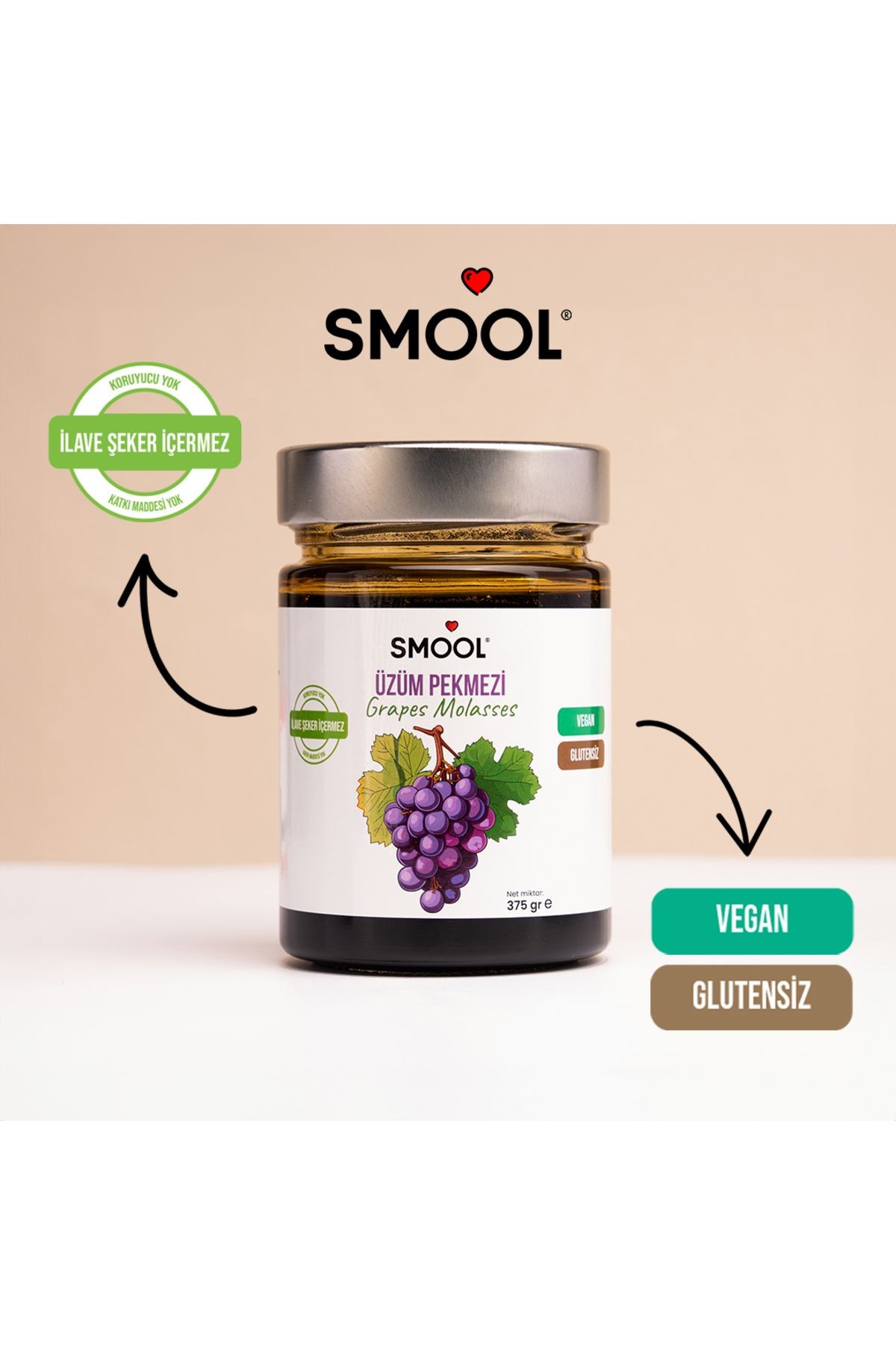 Smool Üzüm Pekmezi (Grape Molasses), 375 Gr, %100 Doğal, Katkısız, İlave Şekersiz, Koruyucusuz