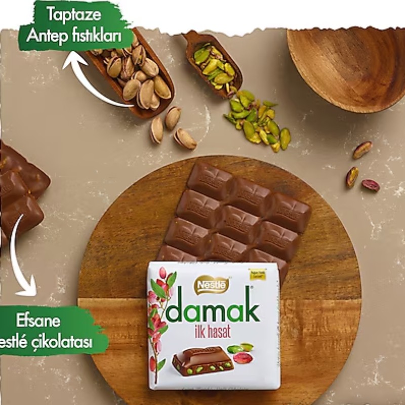 Nestle Damak Ilk Hasat Antep Fıstıklı Sütlü Çikolata 60 Gr 6'lı Paket