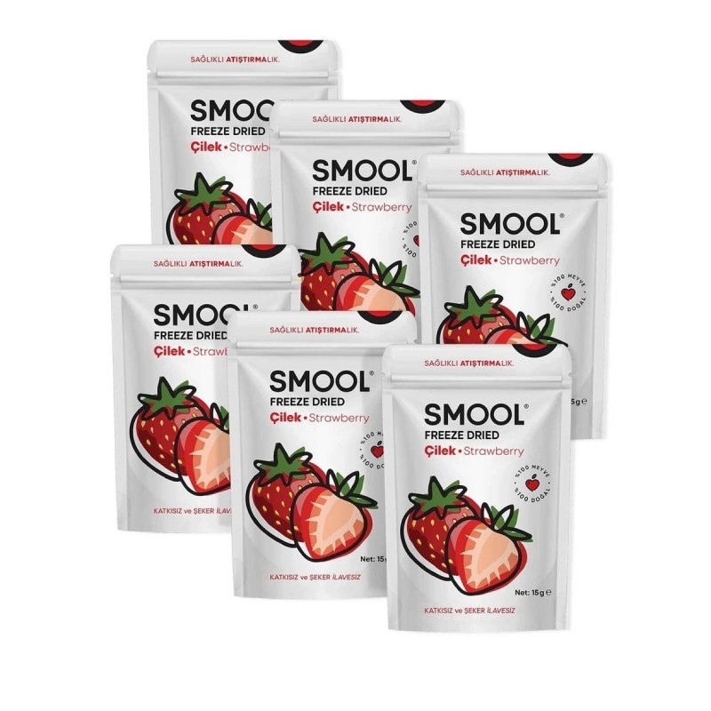 Smool Freeze Dried 6 'lı Set Çilek (DONDURULARAK KURUTULMUŞ) Freeze Dry Strawberry Pack Of 6