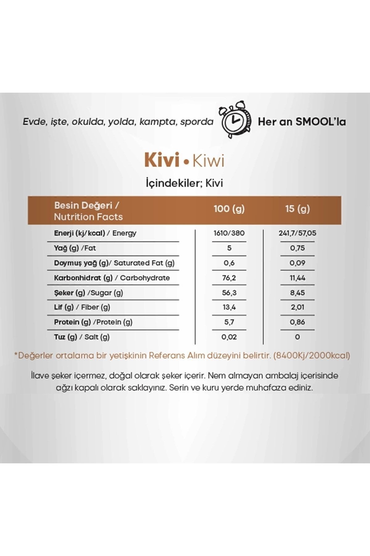 Smool Freeze Dried Kivi (DONDURULARAK KURUTULMUŞ) 15 gr Sağlıklı Atıştırmalık Freeze Dry Kiwi