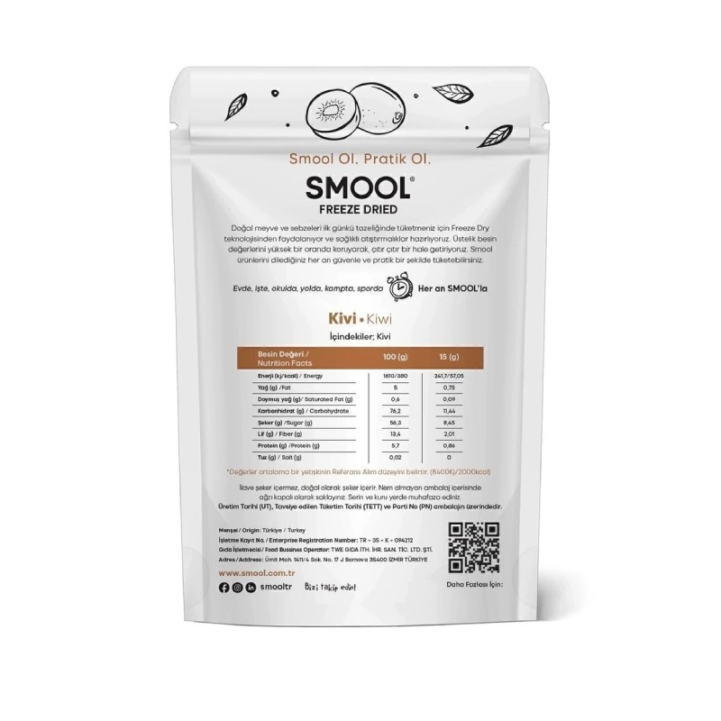 Smool Freeze Dried Kivi (DONDURULARAK KURUTULMUŞ) 15 gr Sağlıklı Atıştırmalık Freeze Dry Kiwi