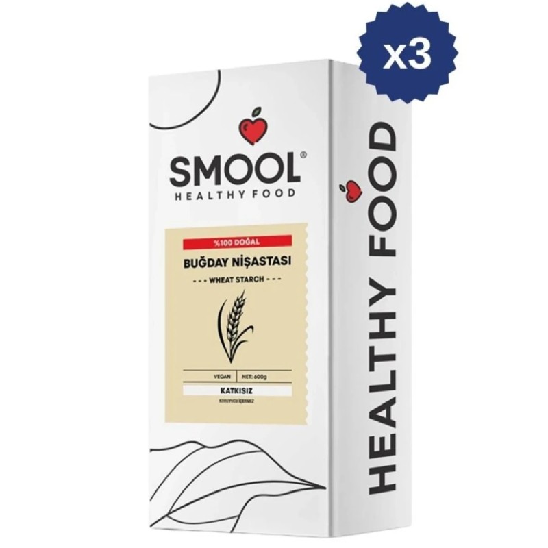 SMOOL Buğday Nişastası 600 gr x3 VEGAN, KATKISIZ, DOĞAL