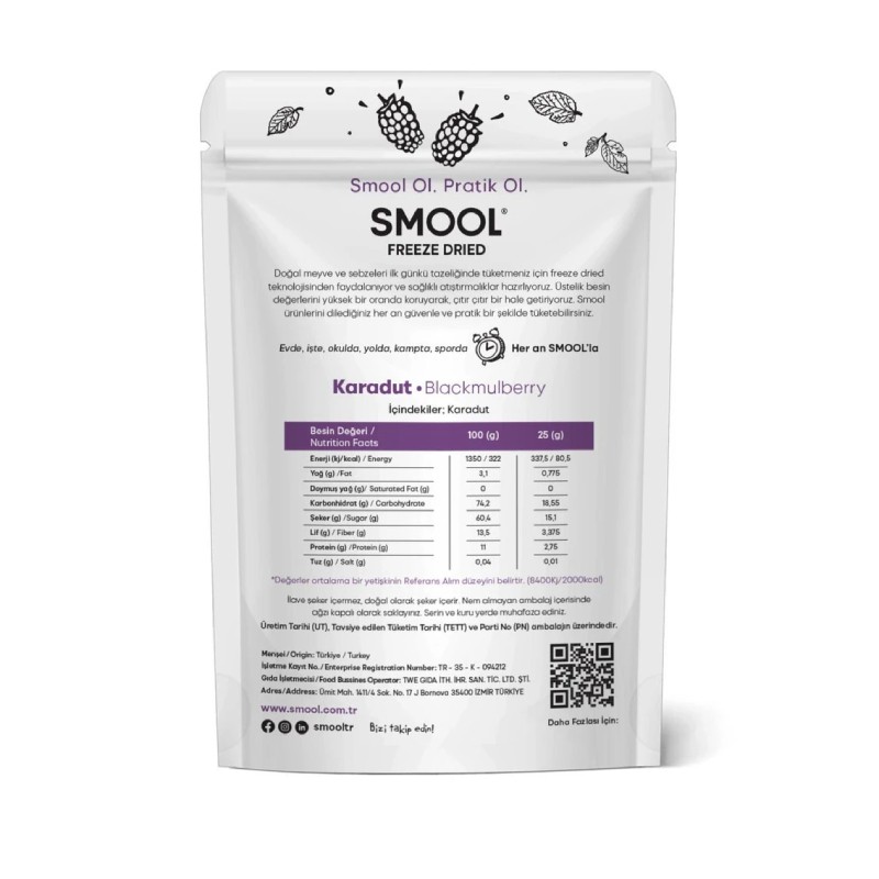 Smooll Freeze Dried 6 Lı Set Karadut Dondurularak Kurutulmuş - Freeze Dry Blackmulberry Pack Of 6