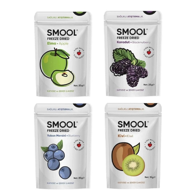 Smool Freeze Dried 4 'lü Set Elma - Karadut - Yaban Mersini - Kivi (dondurularak Kurutulmuş)