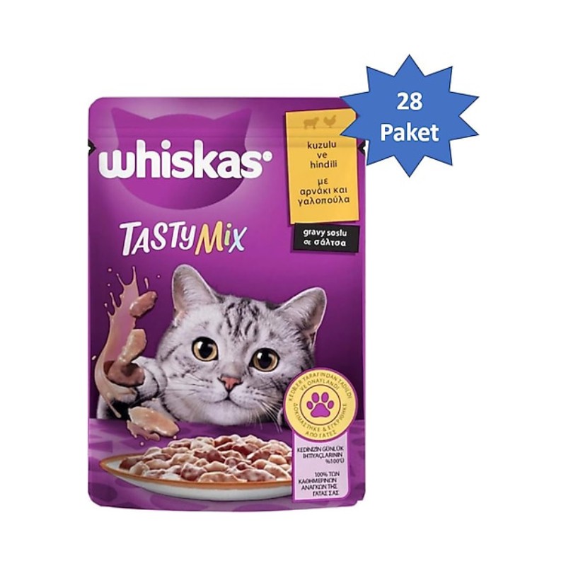 Whiskas Tastymix Kuzulu & Hindili Yetişkin Kedi Yaş Maması 28x85 gr