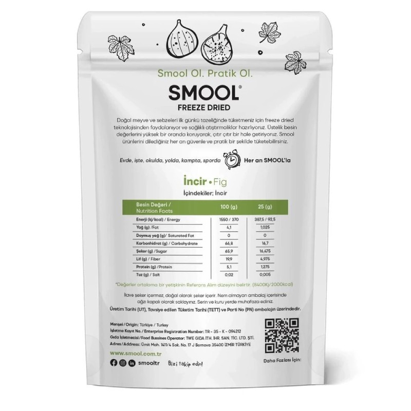 Smool Freeze Dried Yeşil Incir (DONDURULARAK KURUTULMUŞ) 25gr Sağlıklı Atıştırmalık - Freeze Dry Figs