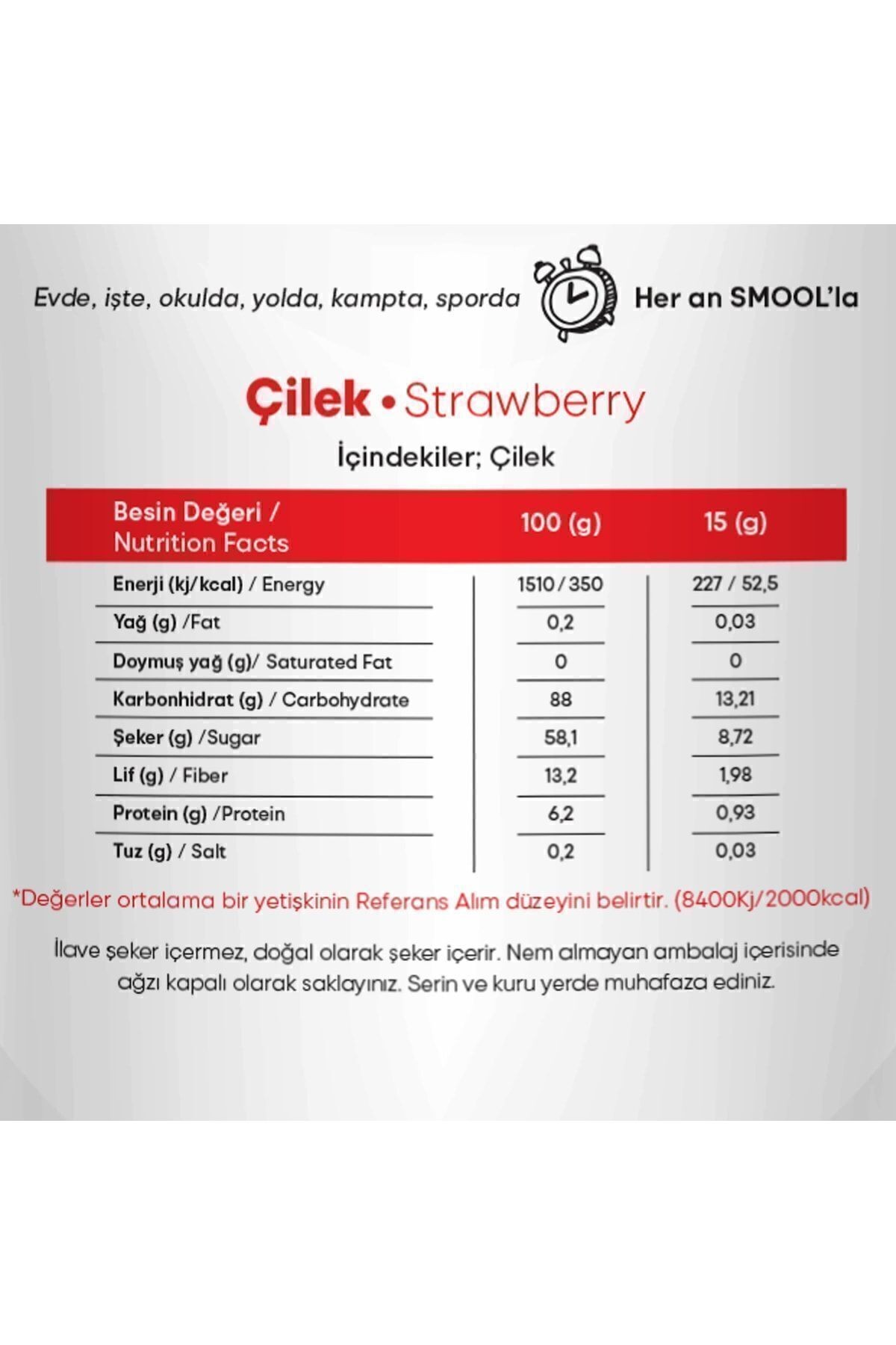 Smool Freeze Dried Çilek (DONDURULARAK KURUTULMUŞ) 15gr Sağlıklı Atıştırmalık - Freeze Dry Strawberry