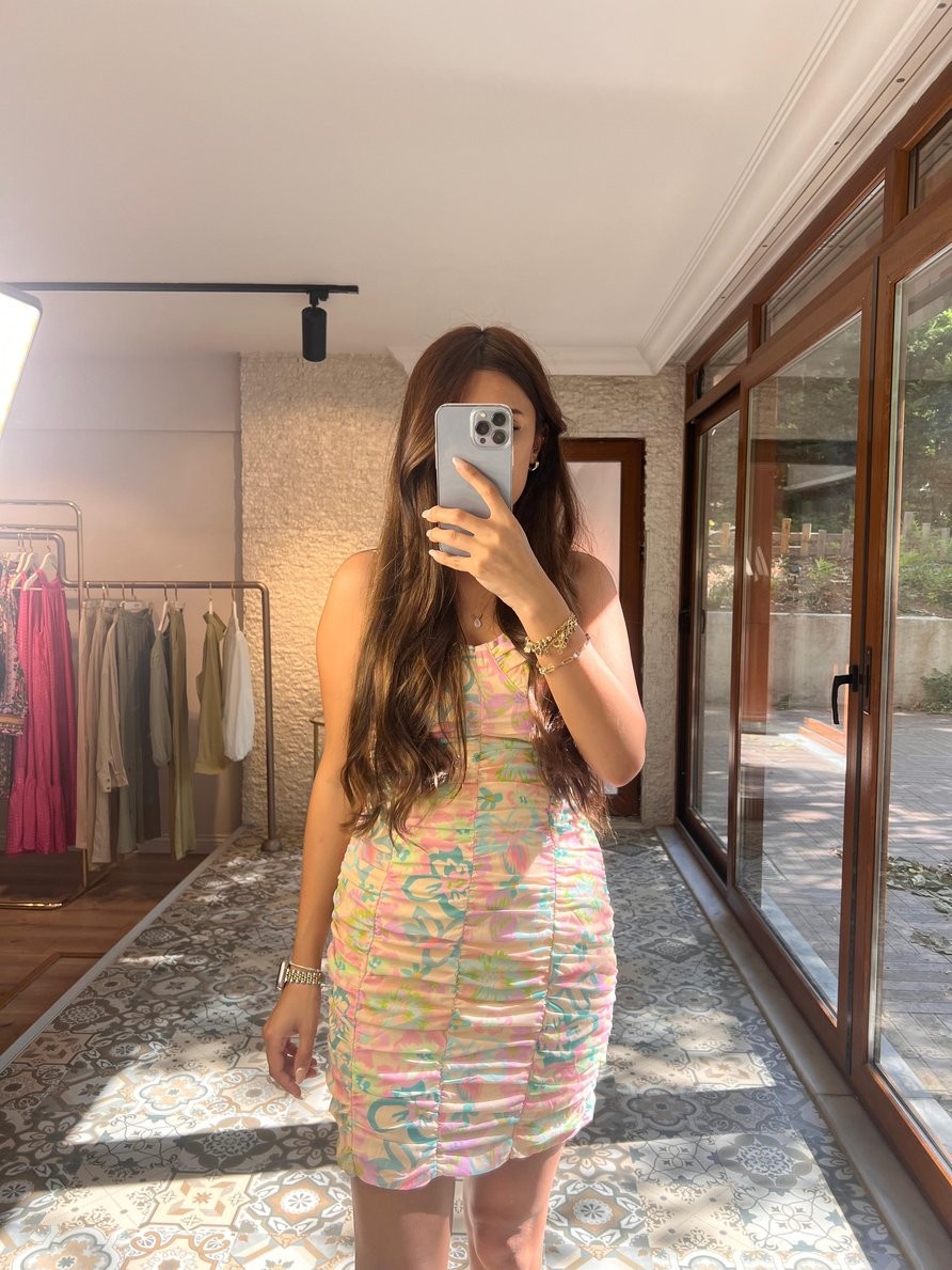 Yaz Desenli Mini Elbise