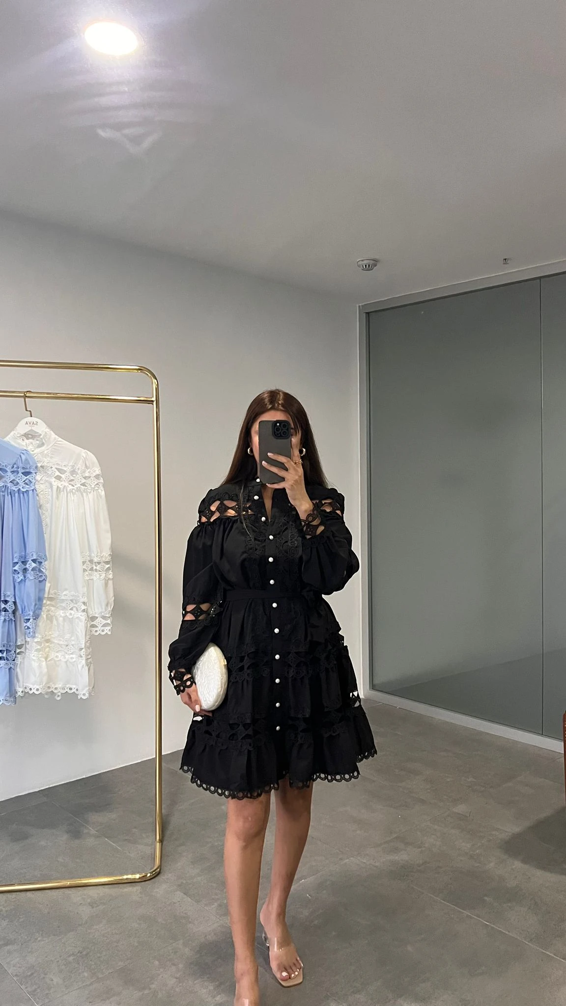 TASARIM GÜPÜRLÜ ELBİSE - SİYAH