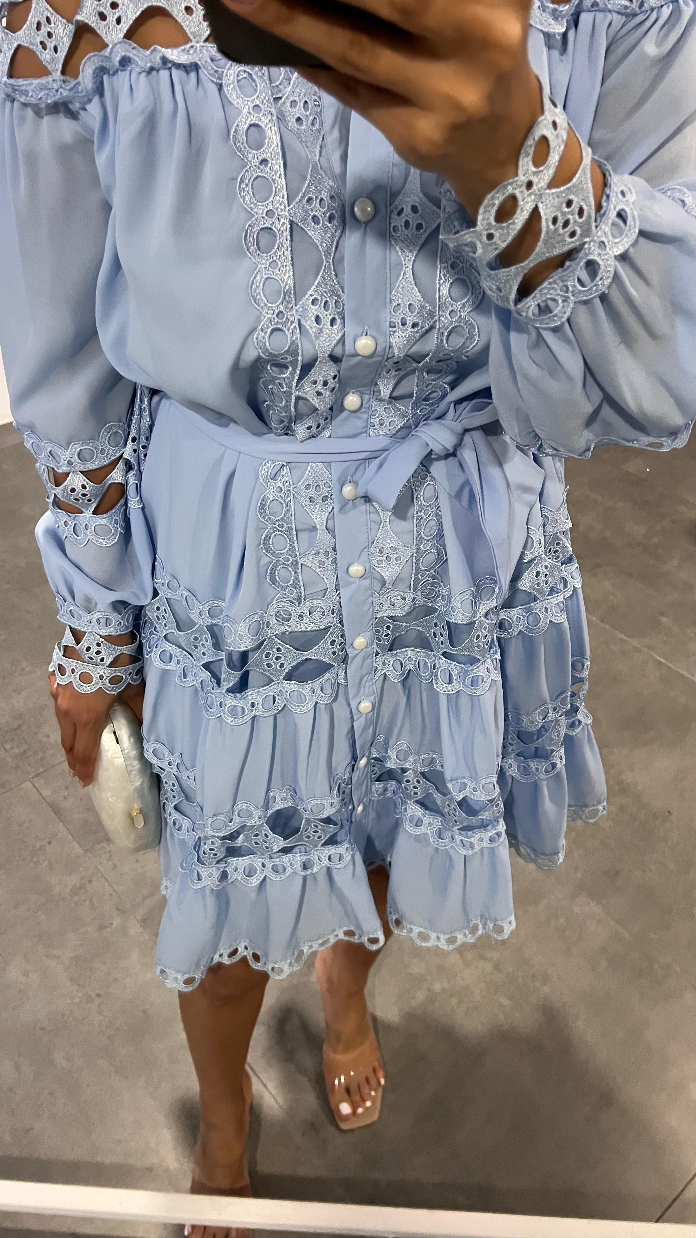 TASARIM GÜPÜRLÜ ELBİSE - MAVİ