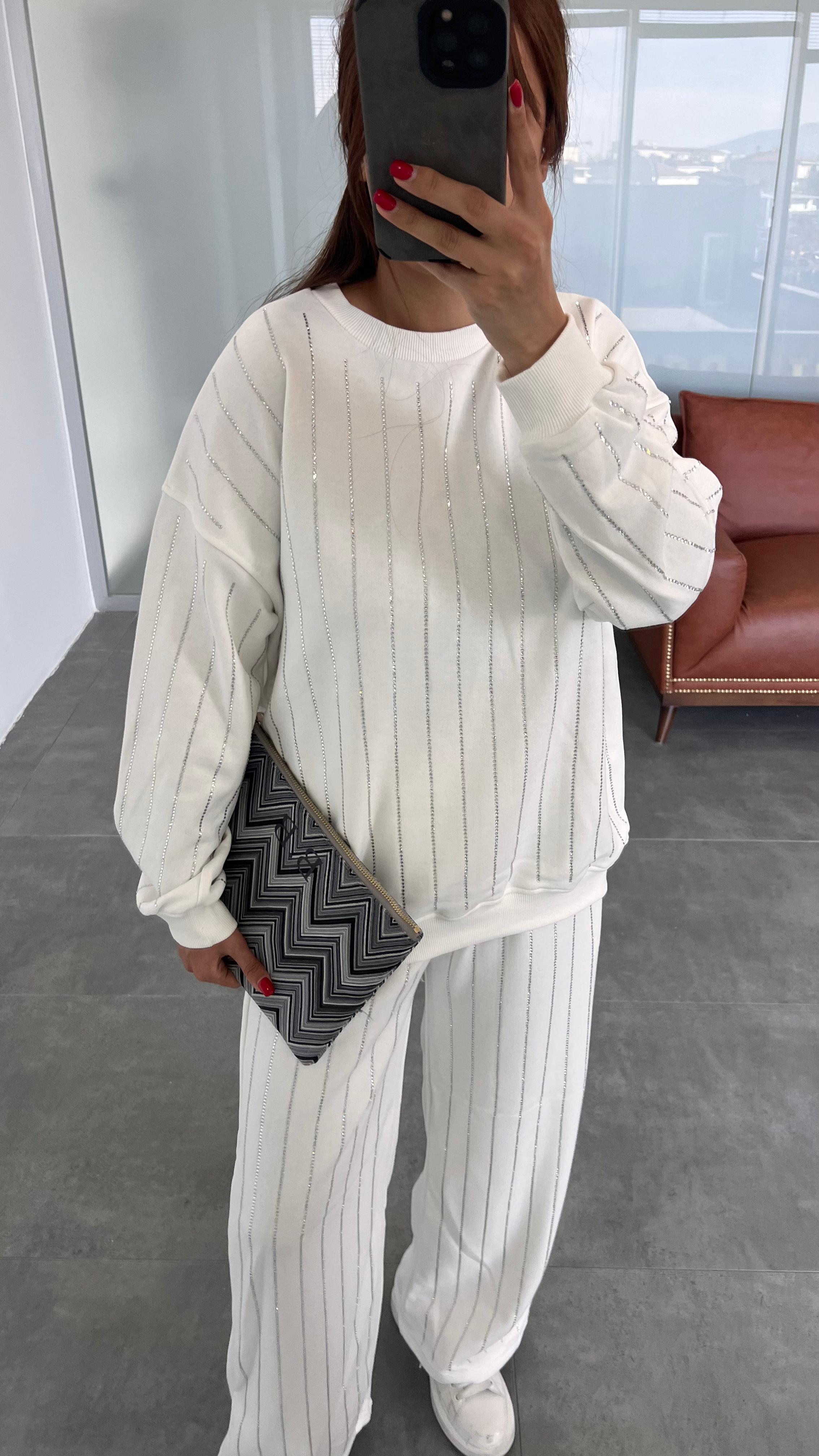 FULL TAŞLI PAMUKLU TAKIM - BEYAZ