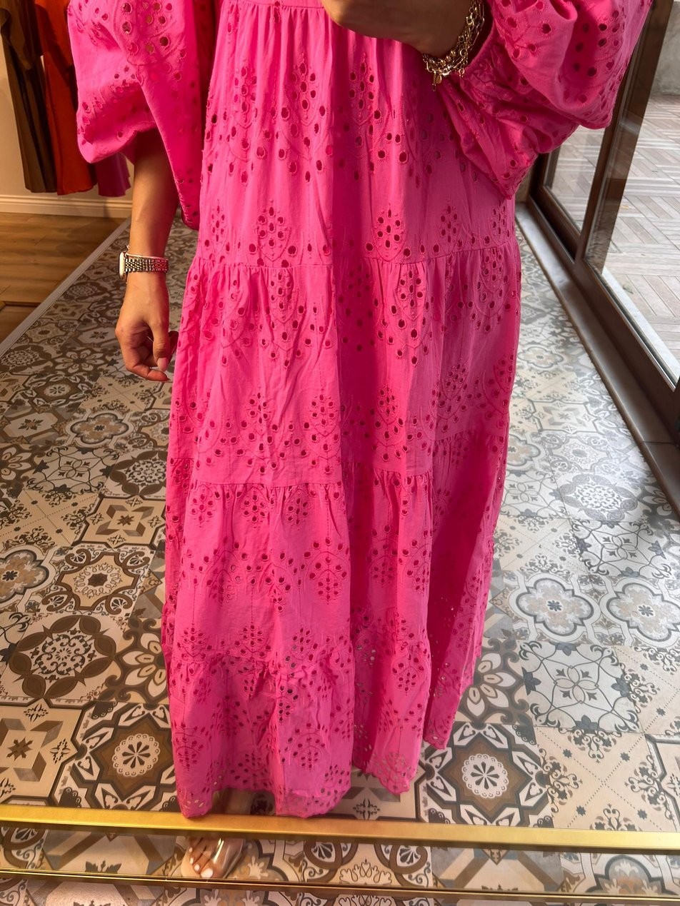 Pembe Güpürlü Astarlı Elbise