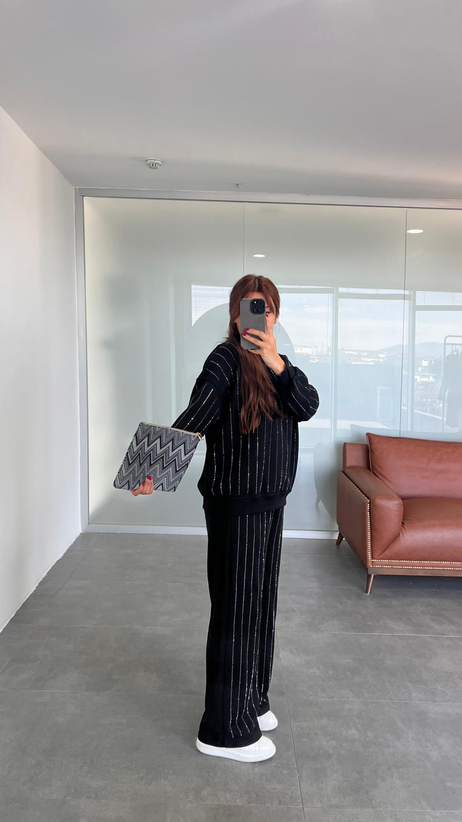 FULL TAŞLI PAMUKLU TAKIM - SİYAH