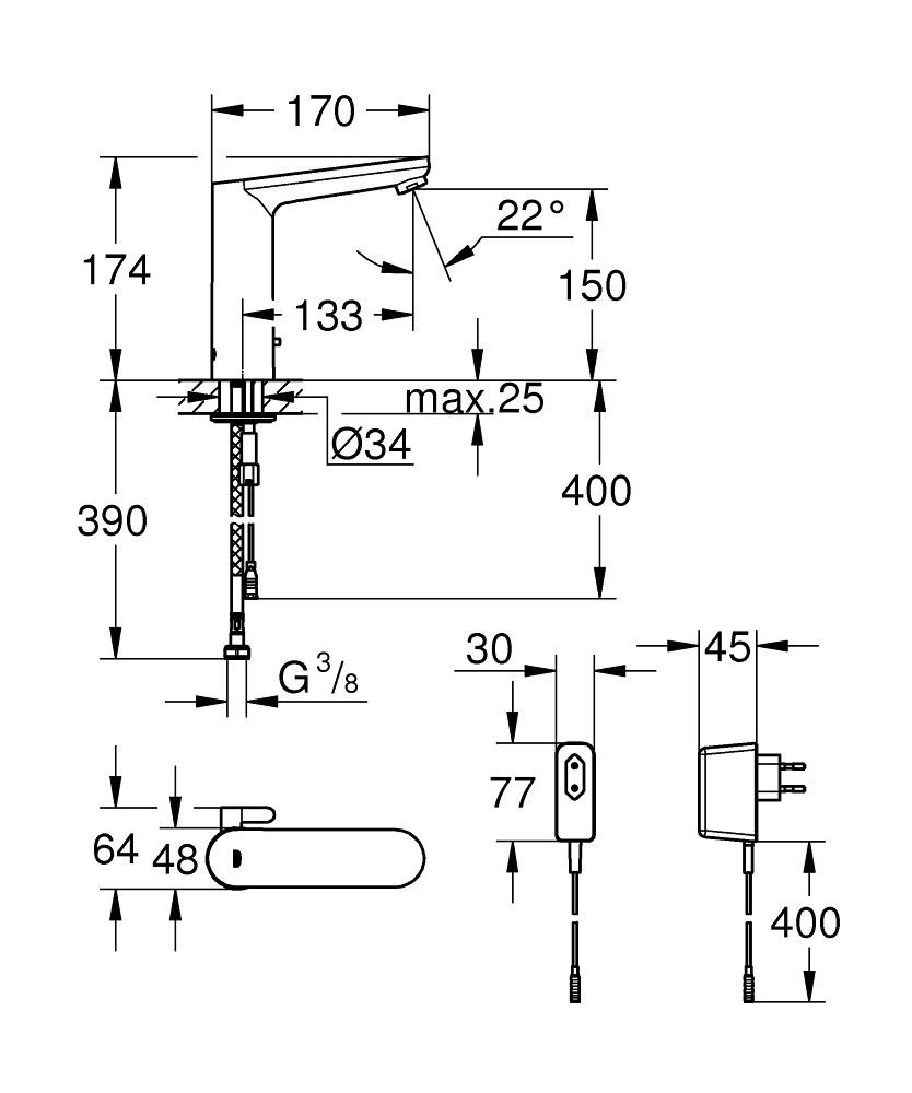 36421000 GROHE FOTOSELLİ LAVABO BATARYASI 